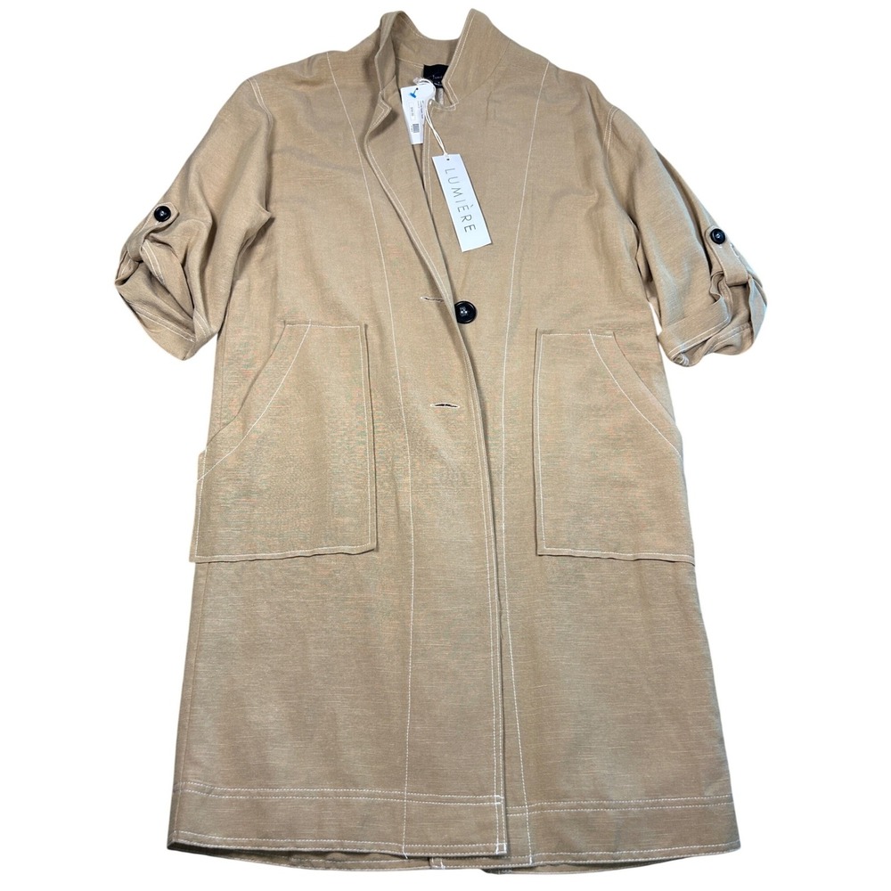 Lumiere Tan Linen Blend Longline Utility Jacket NJ35575 NWT Womens Small